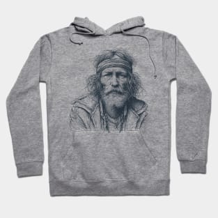 homeless man, artistic sketch, art sketch, artist sketch, old hippie Hoodie